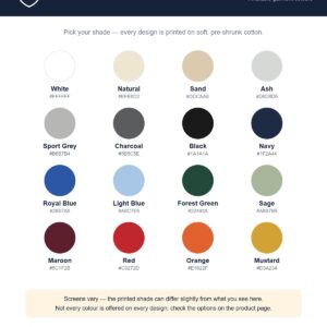 Earnedthreads garment colour chart